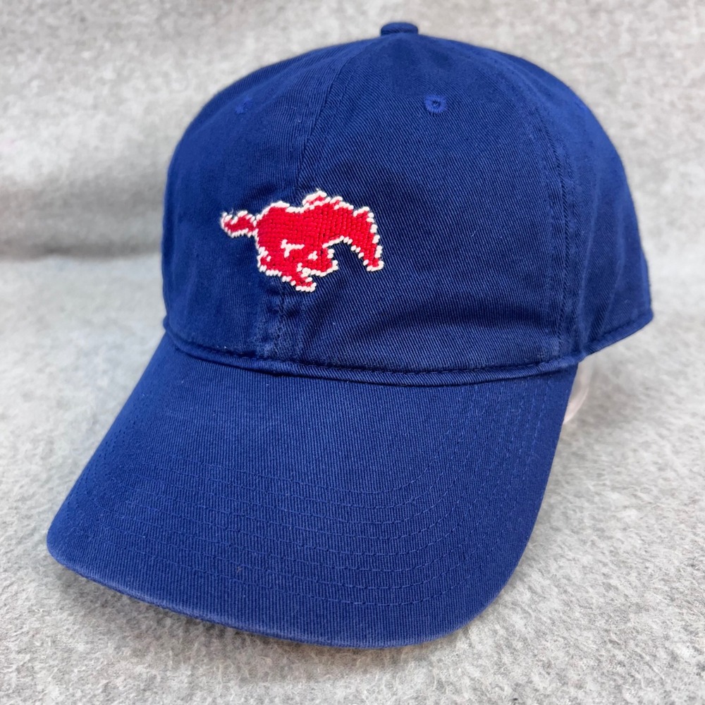 Needlepoint Mustang Horse Mens Blue Smathers & Branson Hat Baseball Cap OSFA